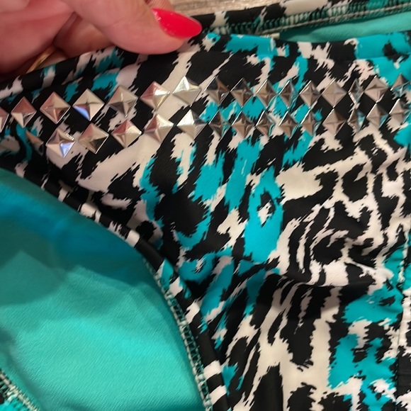 Animal print mirror studs sexy STRING bikini 2 piece swimsuit both pieces S - Picture 3 of 14